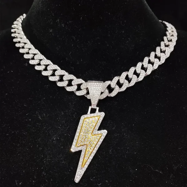 Männer Frauen Hip Hop Blitz Anhänger Halskette mit 13mm Kristall kubanischen Kette HipHop gefroren bling Halsketten Mode Charme Schmuck – Bild 2