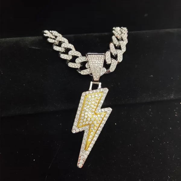Männer Frauen Hip Hop Blitz Anhänger Halskette mit 13mm Kristall kubanischen Kette HipHop gefroren bling Halsketten Mode Charme Schmuck – Bild 3