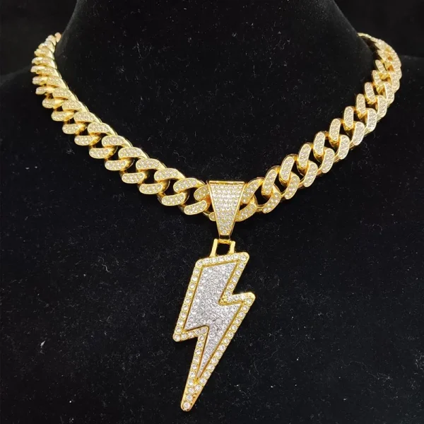 Männer Frauen Hip Hop Blitz Anhänger Halskette mit 13mm Kristall kubanischen Kette HipHop gefroren bling Halsketten Mode Charme Schmuck – Bild 4