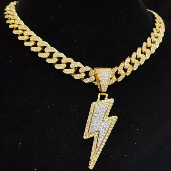 Männer Frauen Hip Hop Blitz Anhänger Halskette mit 13mm Kristall kubanischen Kette HipHop gefroren bling Halsketten Mode Charme Schmuck – Bild 5