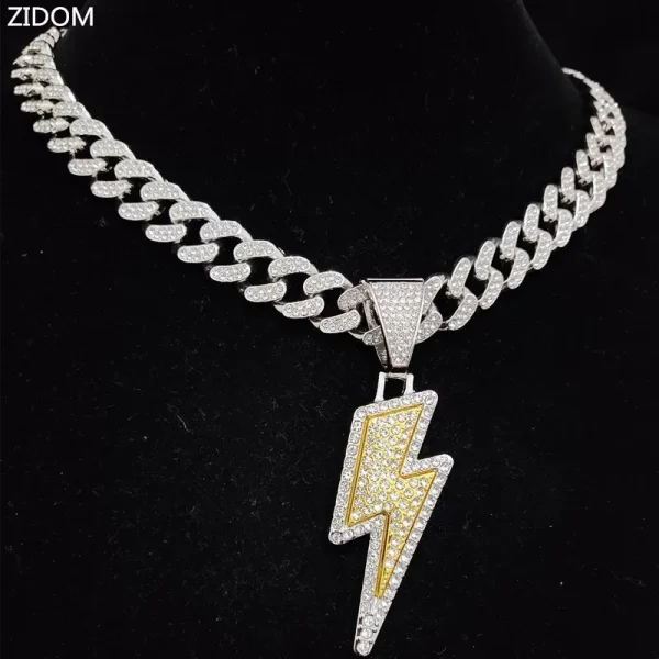 Männer Frauen Hip Hop Blitz Anhänger Halskette mit 13mm Kristall kubanischen Kette HipHop gefroren bling Halsketten Mode Charme Schmuck