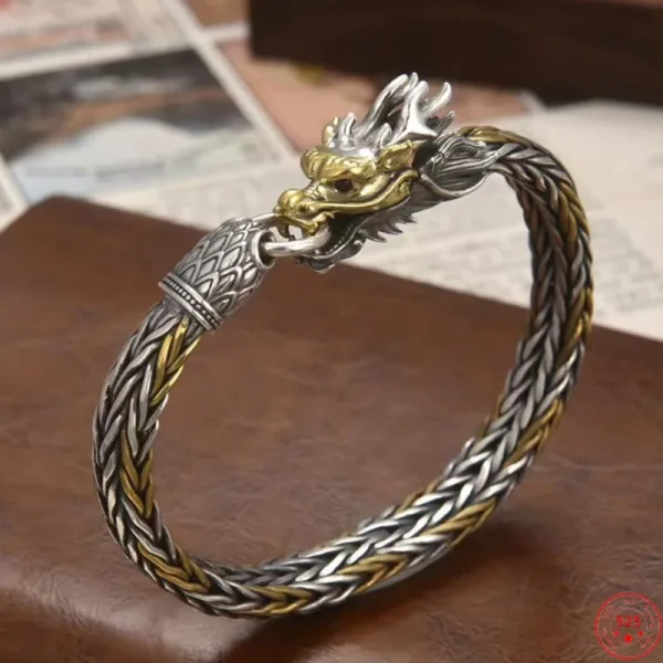 S925 Sterling Silber Armbänder für Männer 2023 Neue Herrenmode Farben Drachen Weaven-kette Argentum Armreif Punk Viking schmuck – Bild 2