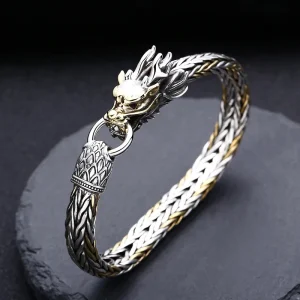 S925 Sterling Silber Armbänder für Männer 2023 Neue Herrenmode Farben Drachen Weaven-kette Argentum Armreif Punk Viking schmuck