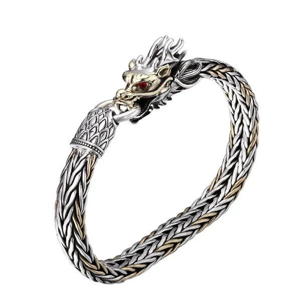 S925 Sterling Silber Armbänder für Männer 2023 Neue Herrenmode Farben Drachen Weaven-kette Argentum Armreif Punk Viking schmuck – Bild 6