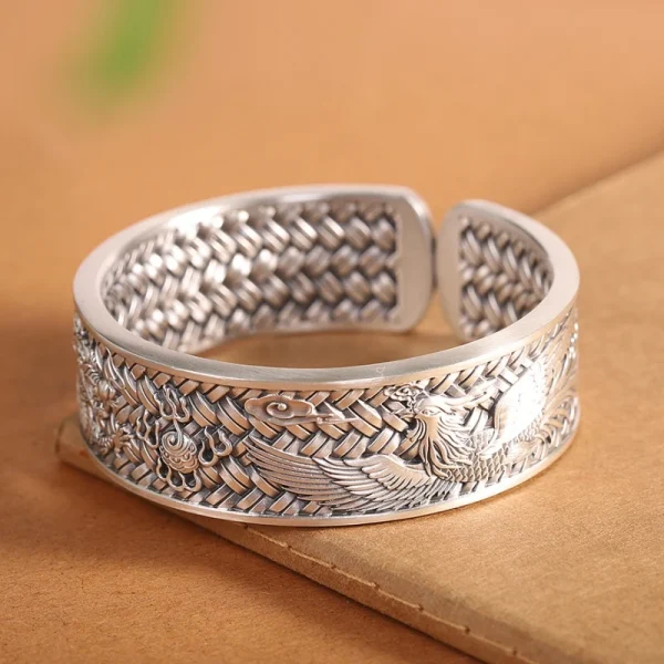 S999 Sterling Silber Armbänder für Frauen neue Mode Web muster Drachen Phoenix dicken breiten Armreif Schmuck versand kostenfrei – Bild 2