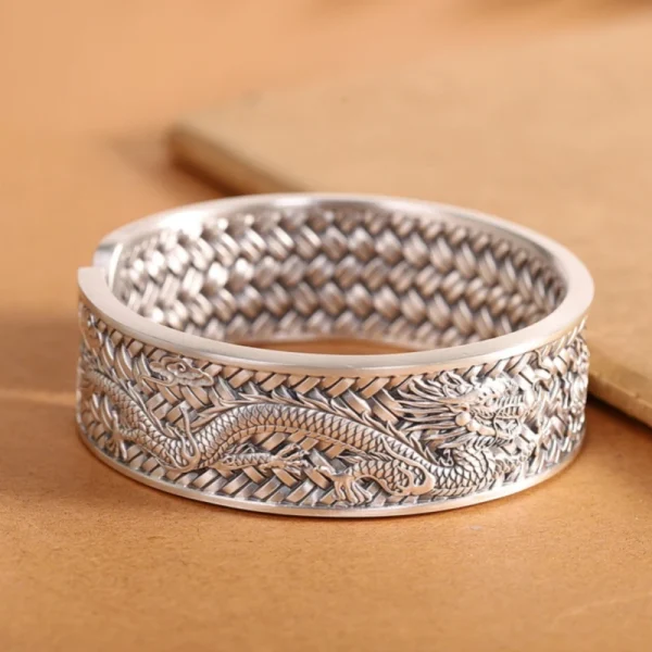 S999 Sterling Silber Armbänder für Frauen neue Mode Web muster Drachen Phoenix dicken breiten Armreif Schmuck versand kostenfrei – Bild 3