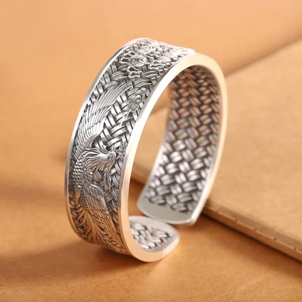 S999 Sterling Silber Armbänder für Frauen neue Mode Web muster Drachen Phoenix dicken breiten Armreif Schmuck versand kostenfrei – Bild 4