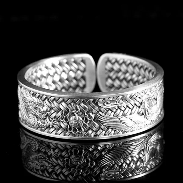 S999 Sterling Silber Armbänder für Frauen neue Mode Web muster Drachen Phoenix dicken breiten Armreif Schmuck versand kostenfrei – Bild 5