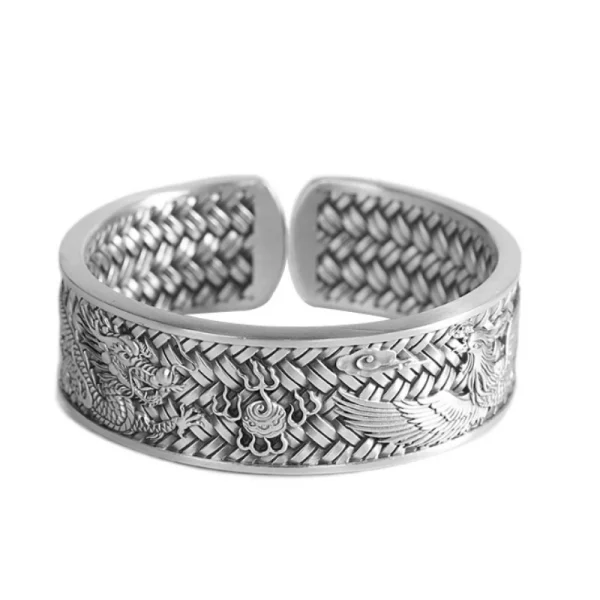S999 Sterling Silber Armbänder für Frauen neue Mode Web muster Drachen Phoenix dicken breiten Armreif Schmuck versand kostenfrei – Bild 6