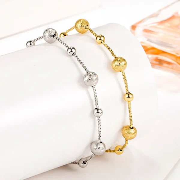 925 Sterling Silber Armband Kleine Gold Matt Perlen Push-pull Einstellbare Nette 18k Gold Armband Für Frauen Schmuck geschenke – Bild 2