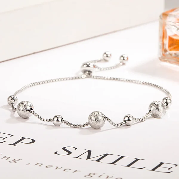 925 Sterling Silber Armband Kleine Gold Matt Perlen Push-pull Einstellbare Nette 18k Gold Armband Für Frauen Schmuck geschenke – Bild 3