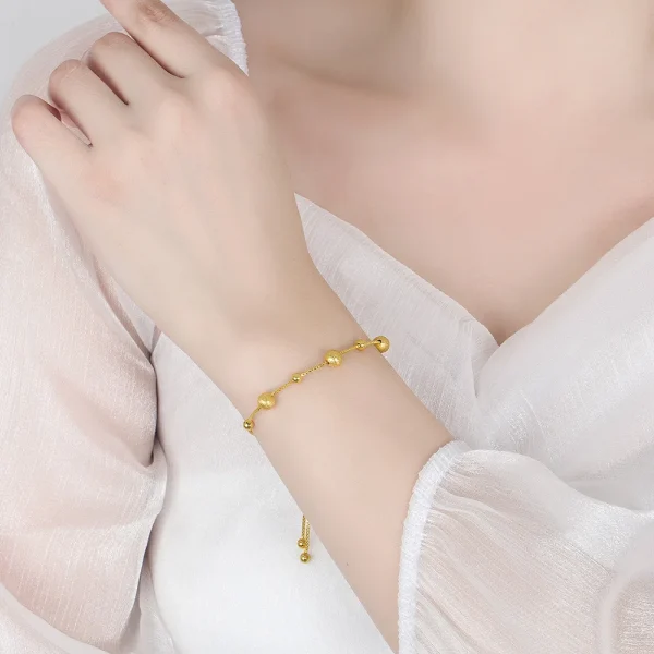 925 Sterling Silber Armband Kleine Gold Matt Perlen Push-pull Einstellbare Nette 18k Gold Armband Für Frauen Schmuck geschenke – Bild 4