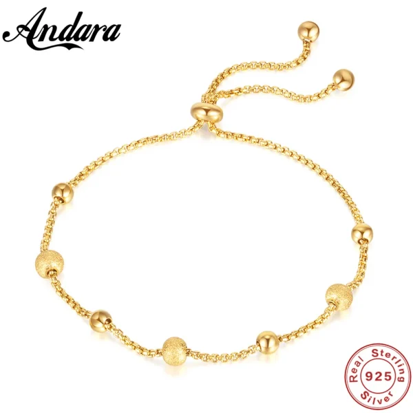 925 Sterling Silber Armband Kleine Gold Matt Perlen Push-pull Einstellbare Nette 18k Gold Armband Für Frauen Schmuck geschenke
