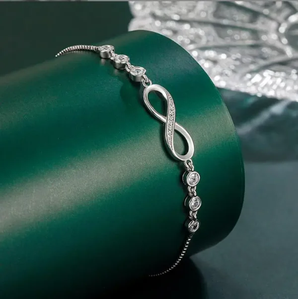 925 Sterling Silber Unendlichkeit Armbänder für Frauen Einstellbare Freundschaft Glanz CZ Armbänder & Armreifen Hochzeit Geschenk – Bild 2