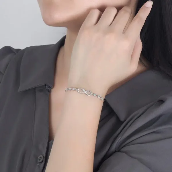 925 Sterling Silber Unendlichkeit Armbänder für Frauen Einstellbare Freundschaft Glanz CZ Armbänder & Armreifen Hochzeit Geschenk – Bild 3