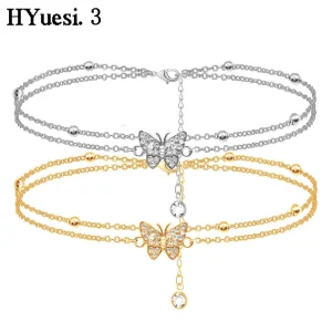 Sommer Schmetterling Fußkettchen für Frauen verstellbare Gold Silber Farbe geschichteten Fuß Knöchel Armband Mädchen Strand Party Schmuck