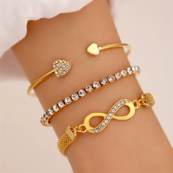 Vintage Set Silber Farbe Kristall Strass Herz Armbänder für Frauen Mode geometrische verstellbare Unendlichkeit Manschette Armreif Schmuck – Bild 2