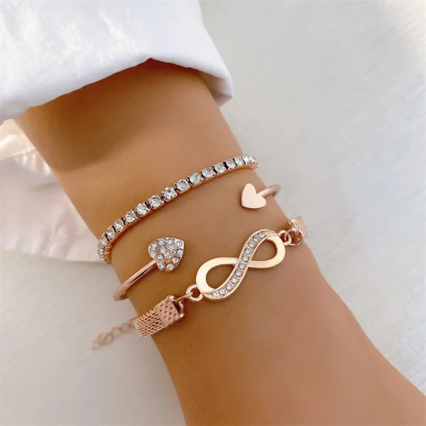 Vintage Set Silber Farbe Kristall Strass Herz Armbänder für Frauen Mode geometrische verstellbare Unendlichkeit Manschette Armreif Schmuck – Bild 3