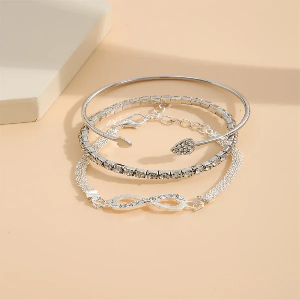 Vintage Set Silber Farbe Kristall Strass Herz Armbänder für Frauen Mode geometrische verstellbare Unendlichkeit Manschette Armreif Schmuck – Bild 4