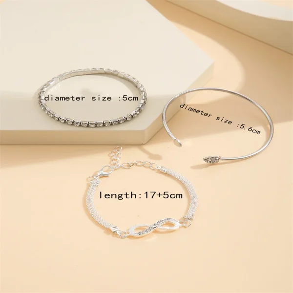 Vintage Set Silber Farbe Kristall Strass Herz Armbänder für Frauen Mode geometrische verstellbare Unendlichkeit Manschette Armreif Schmuck – Bild 5