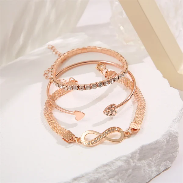 Vintage Set Silber Farbe Kristall Strass Herz Armbänder für Frauen Mode geometrische verstellbare Unendlichkeit Manschette Armreif Schmuck – Bild 6
