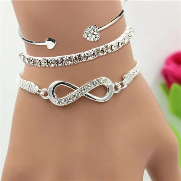 Vintage Set Silber Farbe Kristall Strass Herz Armbänder für Frauen Mode geometrische verstellbare Unendlichkeit Manschette Armreif Schmuck