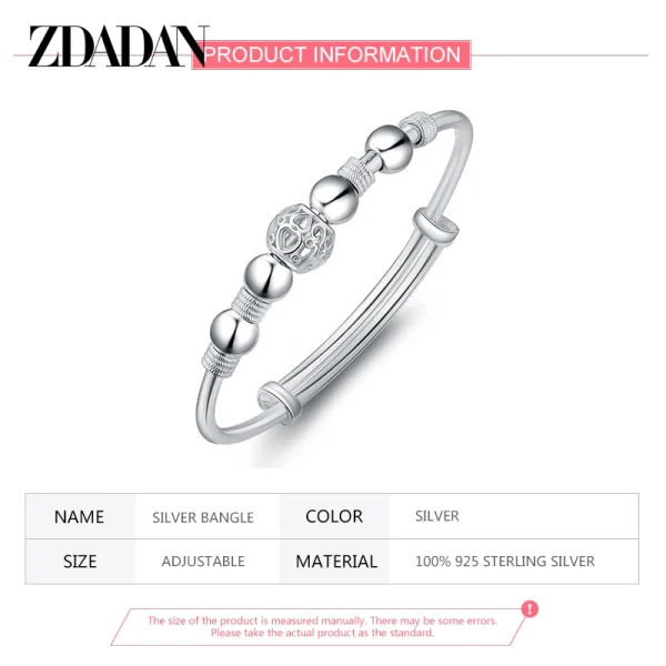 ZDADAN 925 Sterling Silber Glocke Einstellbare Armband Armreif Für Frauen Mode Schmuck – Bild 4