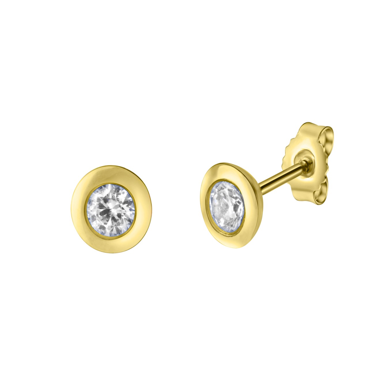 Echtschmuck Ohrstecker Damen 375er Gelbgold glanz Zirkonia, 1 Paar