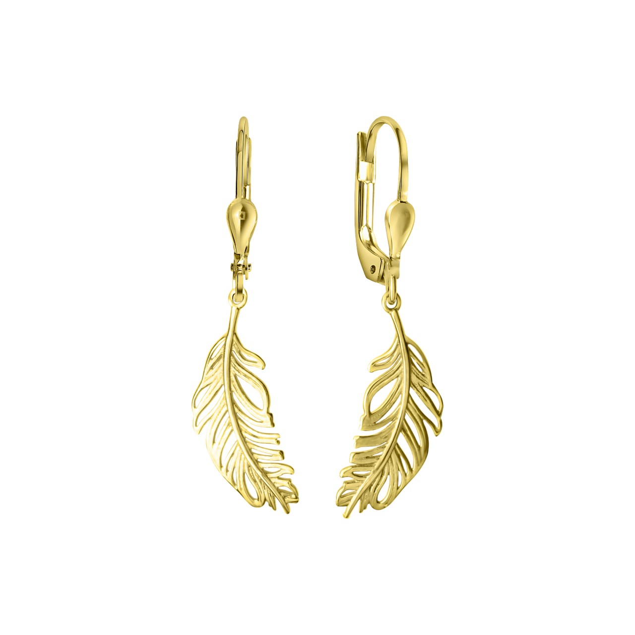 Echtschmuck Ohrhänger Ohrringe 375er Gelbgold glanz Blattmotiv 3,1cm, 1 Paar