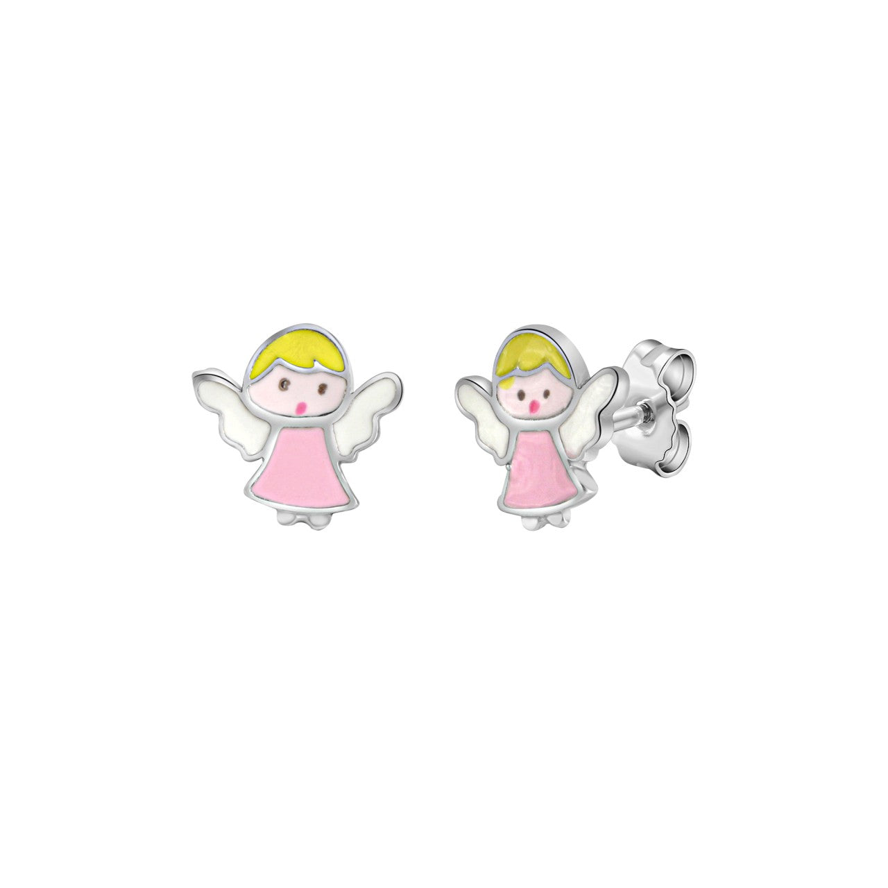 Echtschmuck Ohrstecker Damen 925er Sterling Silber rhodiniert Engel 0,9cm, 1 Paar