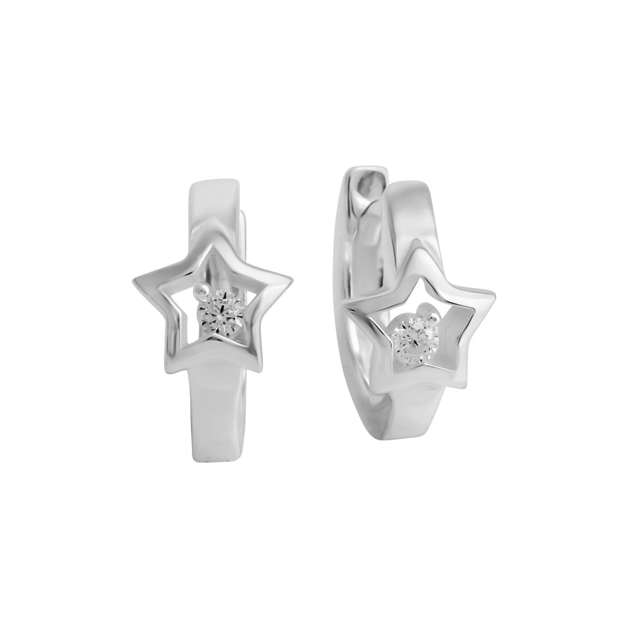 Echtschmuck Klappcreolen Ohrringe Kinder 925er Sterling Silber Stern Zirkonia 1,2cm, 1 Paar
