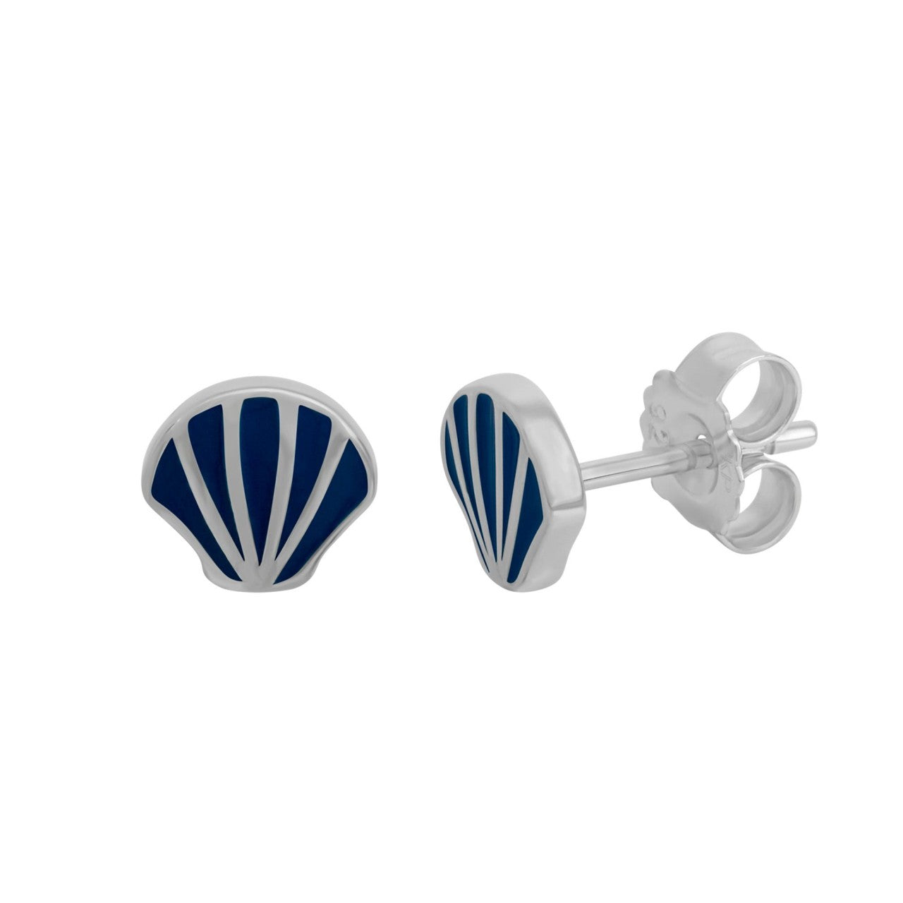 Echtschmuck Ohrstecker Damen 925-Sterling Silber rhodiniert Muschel blauer Lack 0,6cm, 1 Paar