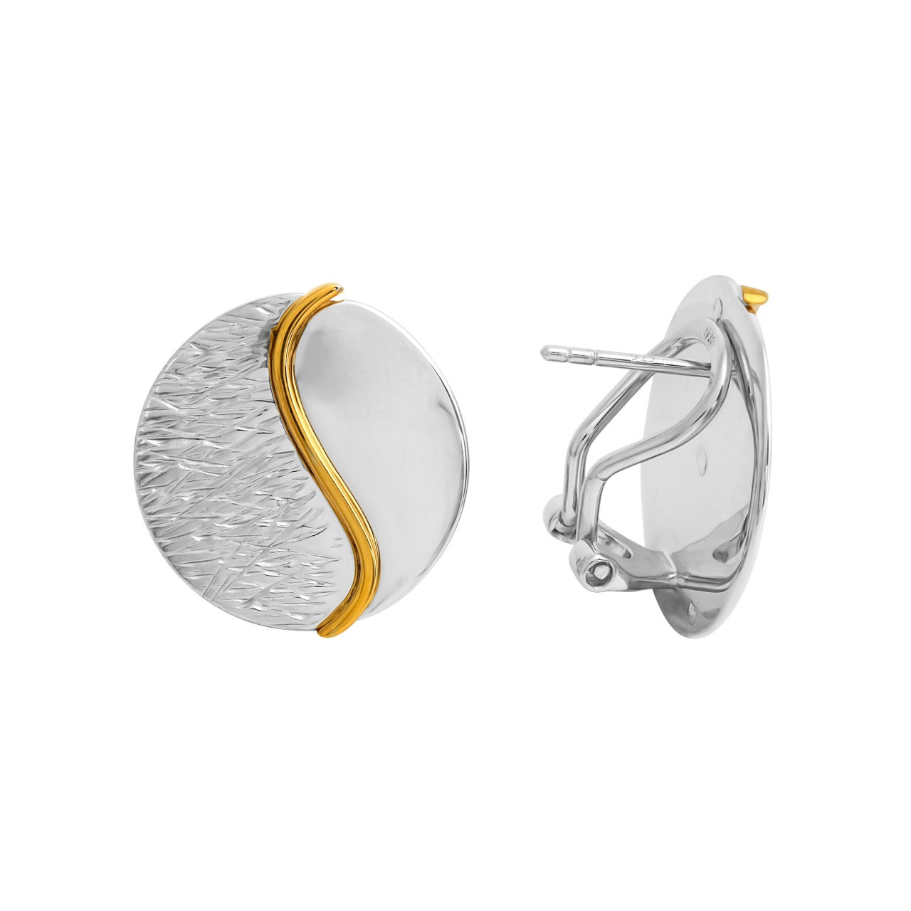 Echtschmuck Ohrstecker Damen 925er Sterlingsilber rhodiniert teils vergoldet 2,0cm, 1 Paar