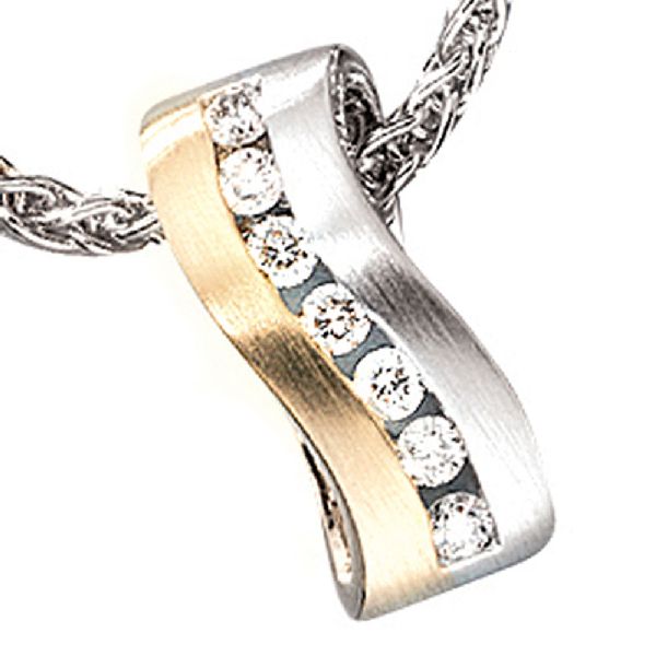 Anhänger 585 Gold Weißgold Gelbgold bicolor matt 7 Diamanten Brillanten CJ
