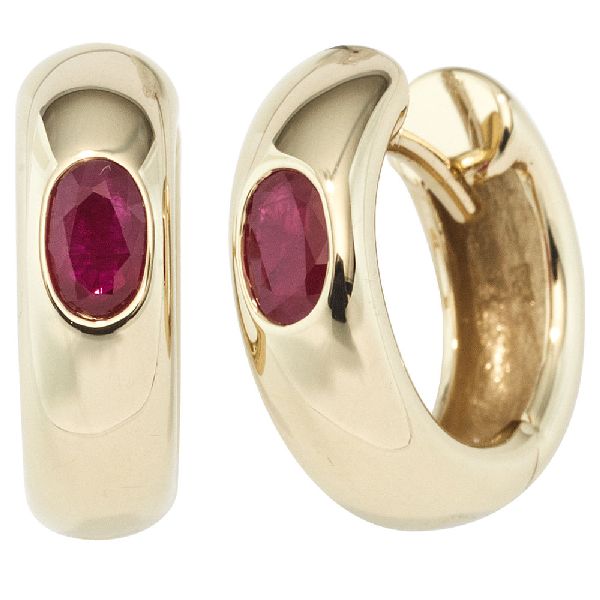 Creolen rund 585 Gold Gelbgold 2 Rubine rot Ohrringe Goldohrringe Goldcreolen CJ