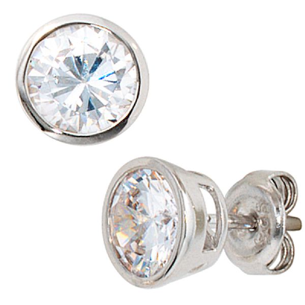 Ohrstecker rund 925 Sterling Silber 2 Zirkonia Ohrringe Silberohrstecker CJ