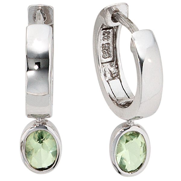 Creolen 925 Sterling Silber 2 Zirkonia grün Ohrringe Silbercreolen CJ