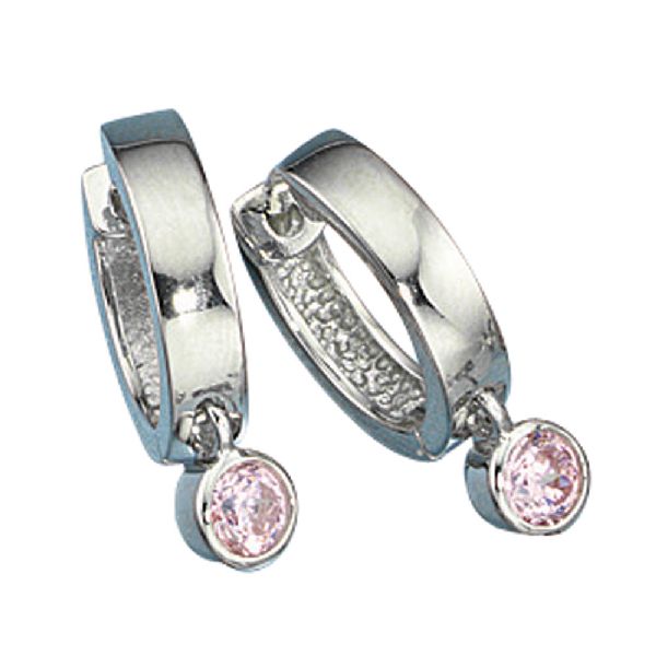 Creolen 925 Silber 2 Zirkonia rosa rosé Ohrringe Silberohrringe Silbercreolen CJ