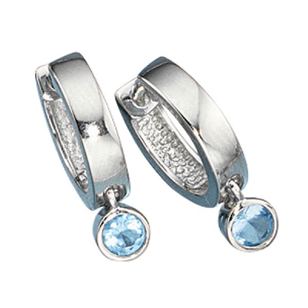 Creolen 925 Silber 2 Zirkonia blau Ohrringe Silberohrringe Silbercreolen CJ