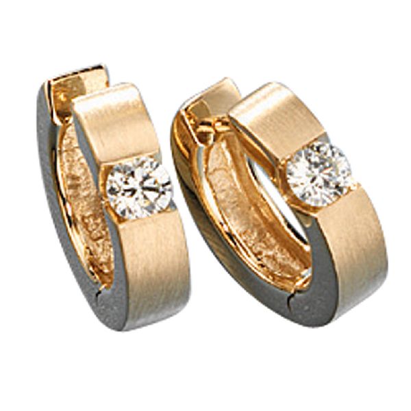 Creolen rund 585 Gold Gelbgold matt 2 Diamanten Brillanten 0,30ct. Ohrringe CJ