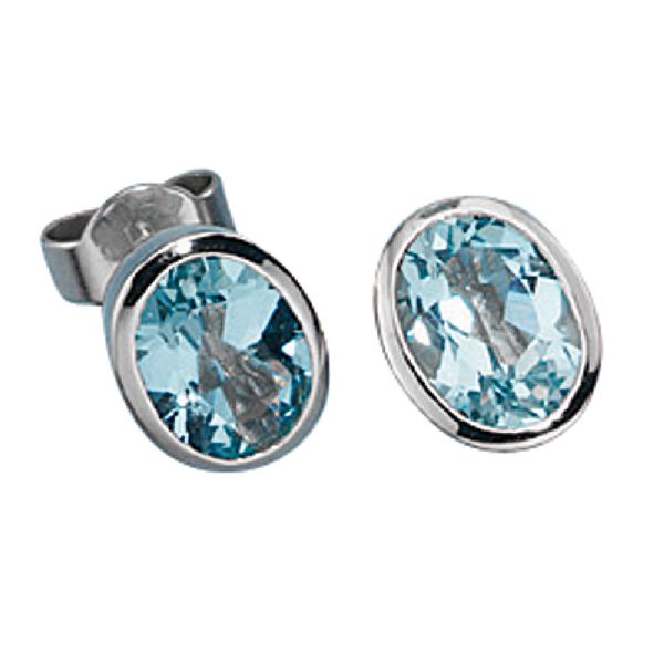 Ohrstecker oval 585 Gold Weißgold 2 Aquamarine blau hellblau Ohrringe CJ