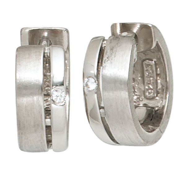 Creolen rund 925 Sterling Silber mattiert 2 Zirkonia Ohrringe Silbercreolen CJ