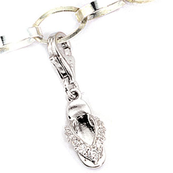 Einhänger Charm Flip-Flop 925 Sterling Silber rhodiniert 7 Zirkonia CJ