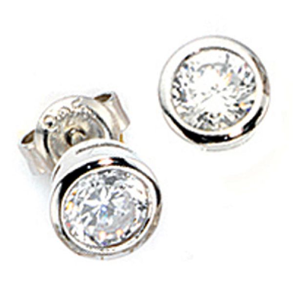 Ohrstecker rund 925 Sterling Silber rhodiniert 2 Zirkonia Ohrringe CJ