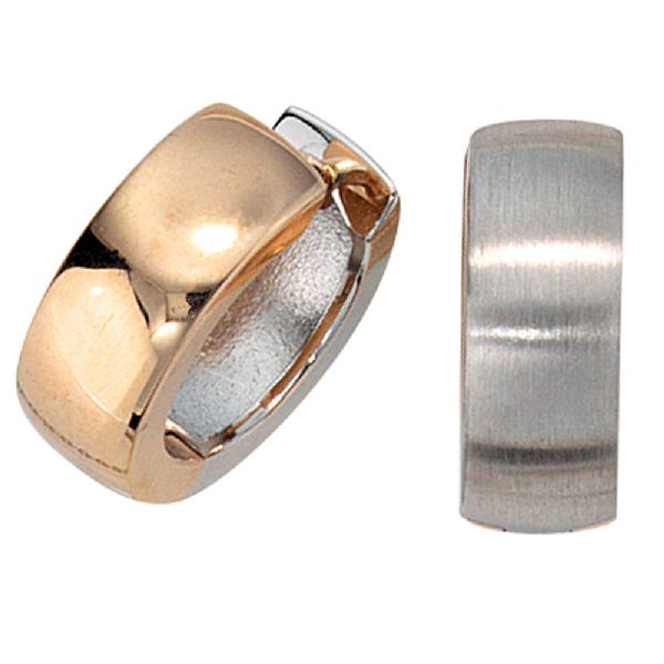 Creolen rund 585 Gold Weißgold Rotgold bicolor teil matt Ohrringe Goldcreolen CJ