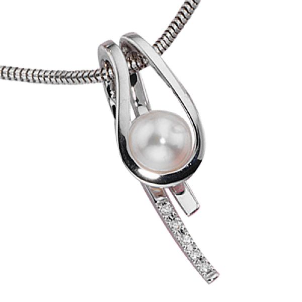 Anhänger 585 Gold Weißgold 1 Süßwasser Perle 5 Diamanten Perlenanhänger CJ