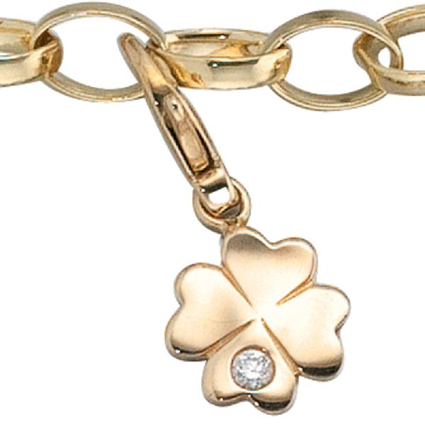 Einhänger Charm Kleeblatt 333 Gold Gelbgold 1 Zirkonia Glücksbringer Goldcharm CJ