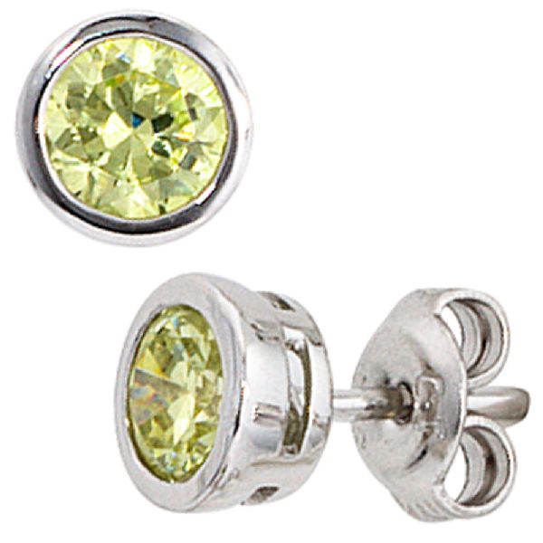 Ohrstecker rund 925 Sterling Silber rhodiniert 2 Zirkonia grün Ohrringe CJ