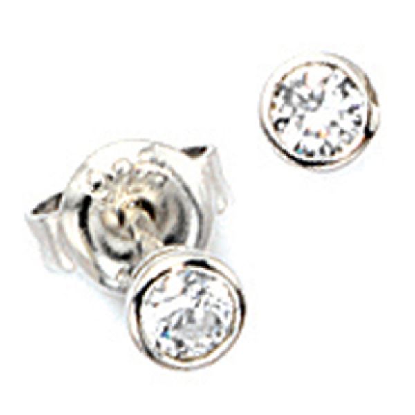 Ohrstecker rund 925 Sterling Silber rhodiniert 2 Zirkonia Ohrringe CJ