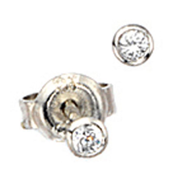 Ohrstecker rund 925 Sterling Silber rhodiniert 2 Zirkonia Ohrringe CJ